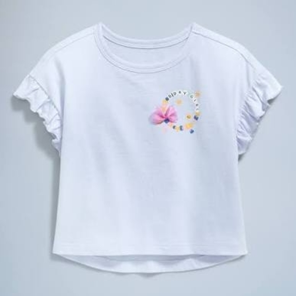 Old Navy White Tee with Ruffle Sleeves and Bow